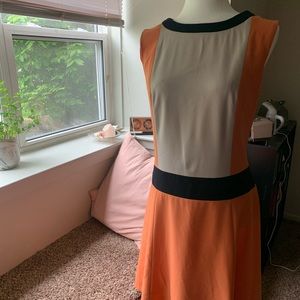 Mod style orange and tan dress
